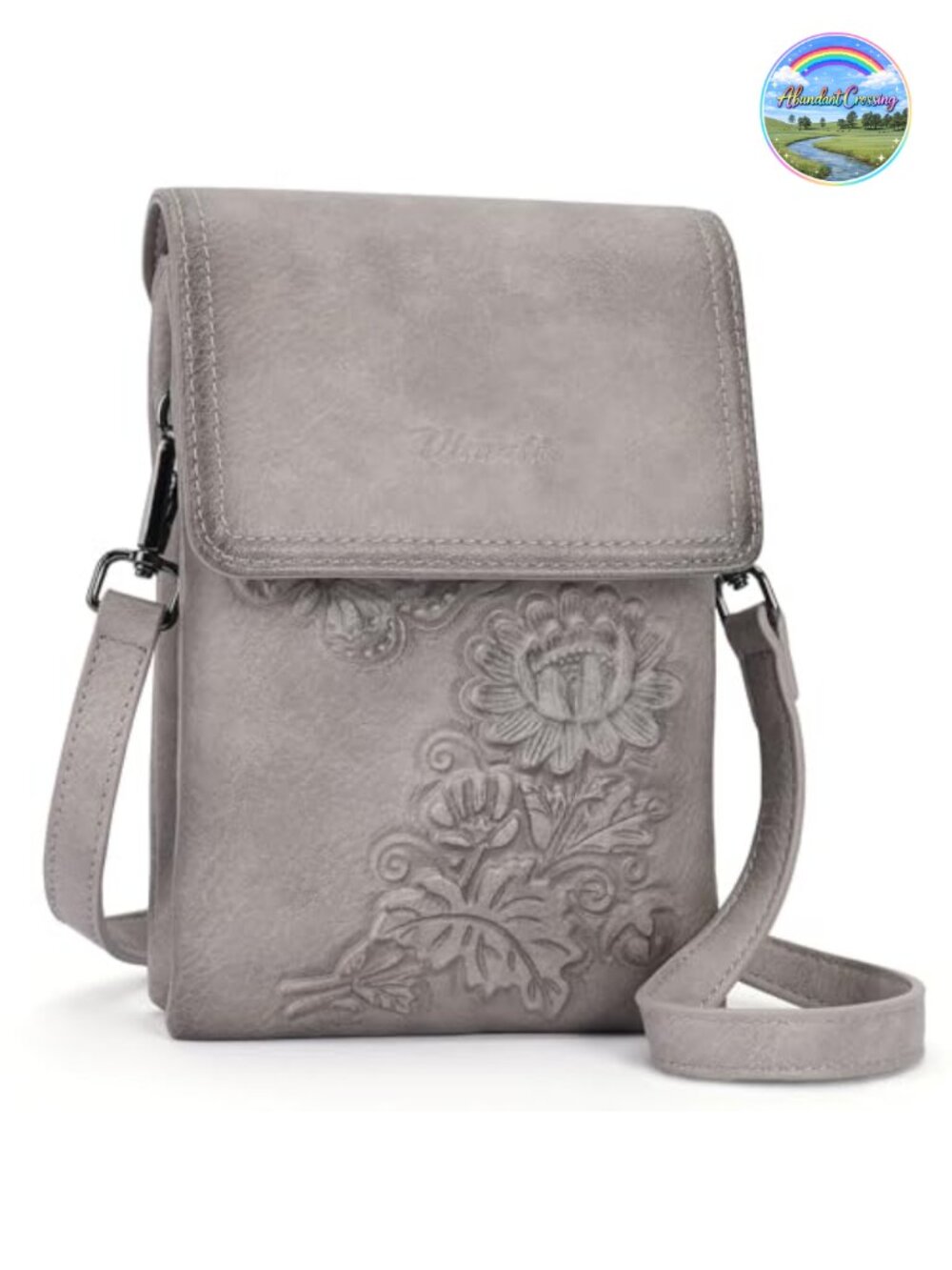 Small Crossbody Bag Vegan Leather Embossed Flower Phone Purse for Women